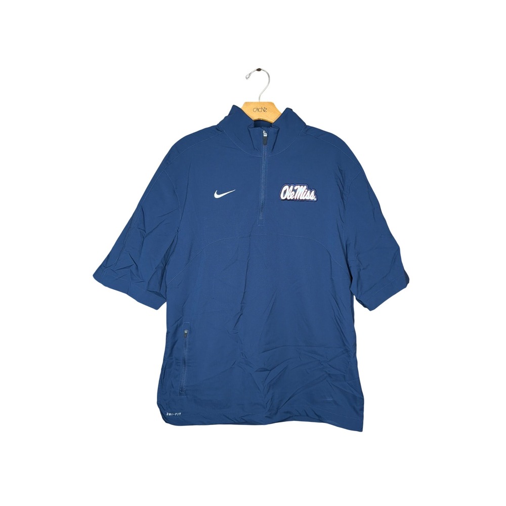 Nike Ole Miss Rebels Dri-FIT Quarter Zip Short Sleeve Pullover Navy Blue Mens S